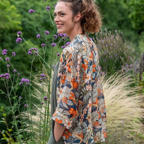 Summer Kimono with Multicolour Bird of Paradise Print by Peace Of Mind